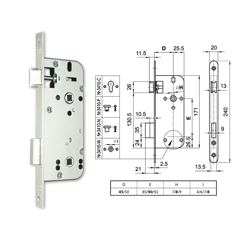 Euro-Elzett 3410-W fordítógombos bevésőzár 45/90 mm termék fő termékképe