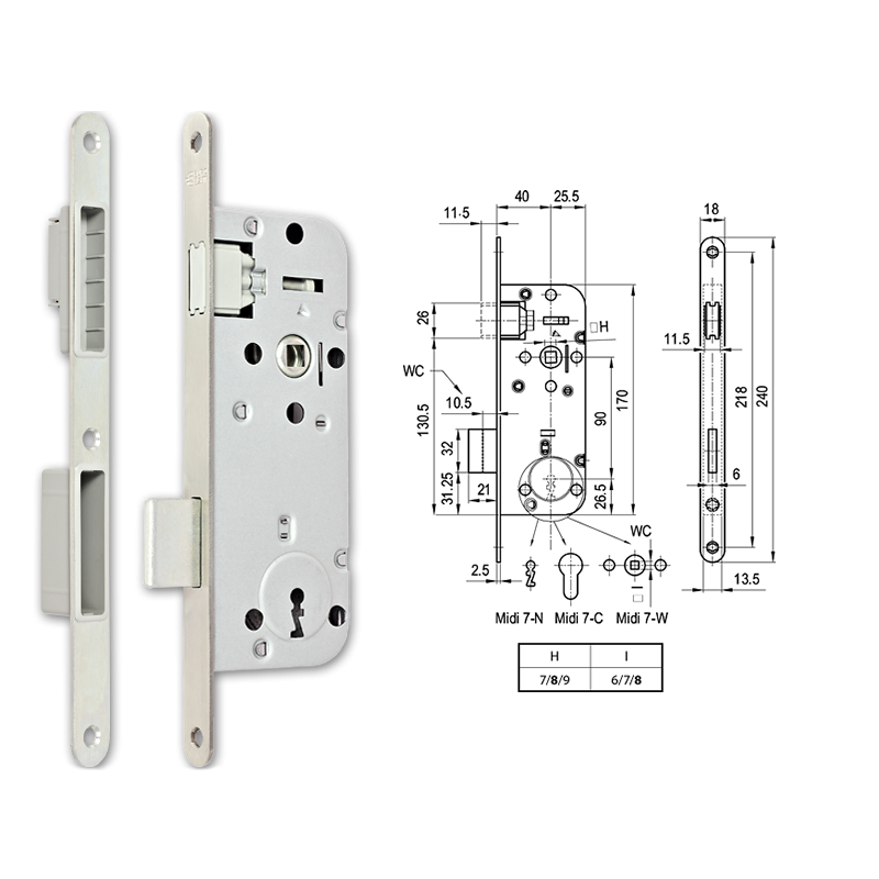 Euro-Elzett MIDI 7-N M mágnescsapdás normál kulcsos bevésőzár 40/90 mm termék fő termékképe