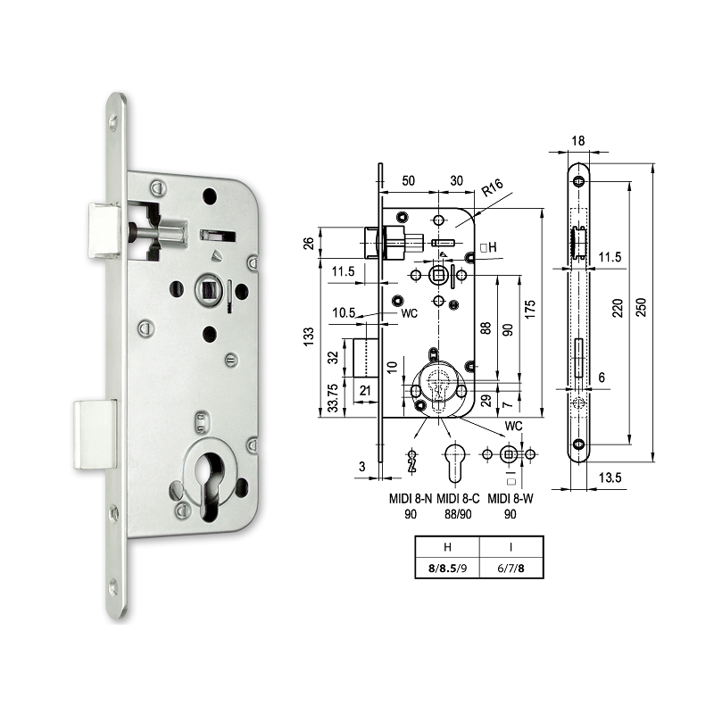 Euro-Elzett MIDI 8-C hengerzárbetétes bevésőzár 50/90 mm termék fő termékképe