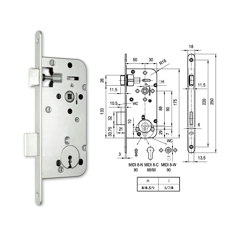 Euro-Elzett MIDI 8-N normál kulcsos bevésőzár 50/90 mm termék fő termékképe